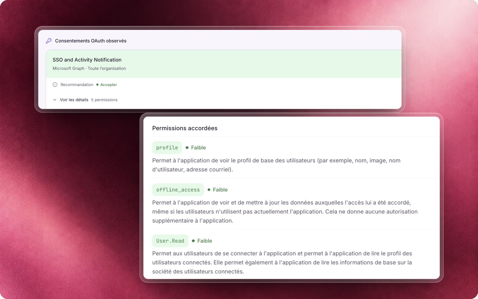 Observed OAuth consent and granted permission details: profile, offline_access and User.Read.